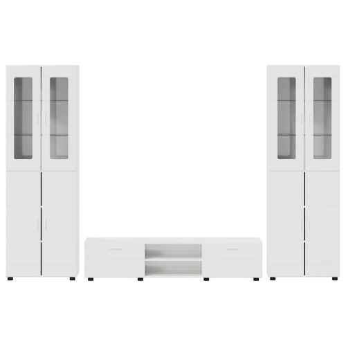  TV szekrény garnitúra fiókkal ajtóval Magas Fényű Fehér Faanyag