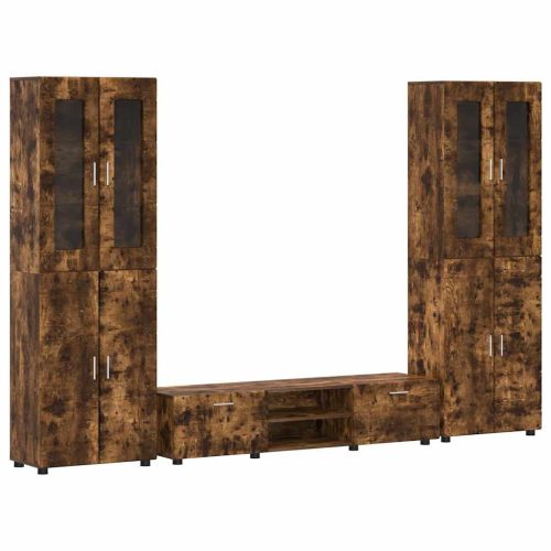  TV szekrény garnitúra fiókkal polcokkal Füstölt tölgy Faanyag