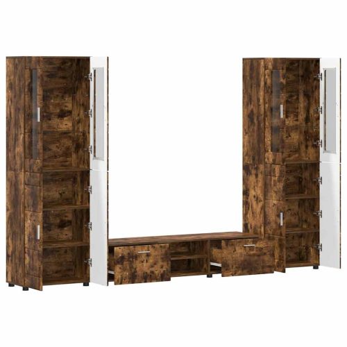  TV szekrény garnitúra fiókkal polcokkal Füstölt tölgy Faanyag