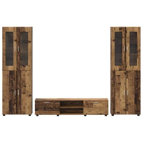  TV szekrény garnitúra fiókkal polcokkal ajtóval Öreg fa Faanyag