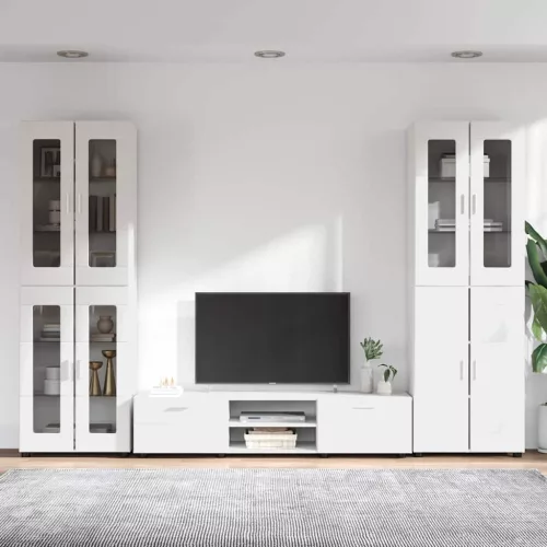  TV szekrény garnitúra fiókkal polcokkal tárolóval Fehér Faanyag