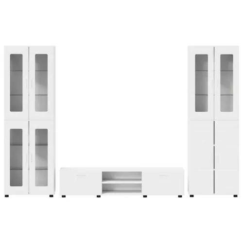  TV szekrény garnitúra fiókkal polcokkal tárolóval Fehér Faanyag