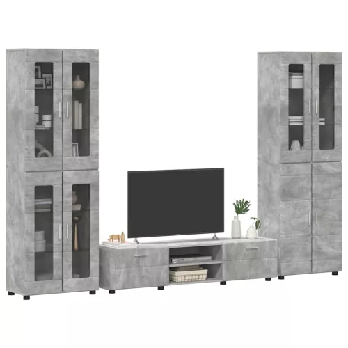  TV szekrény garnitúra fiókkal polcokkal Beton Szürke Faanyag