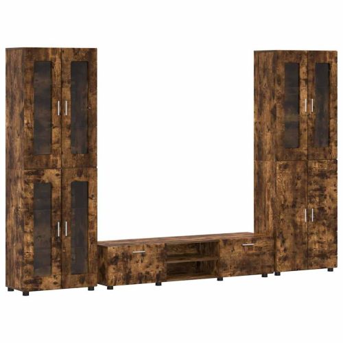  TV szekrény garnitúra fiókkal polcokkal Füstölt tölgy Faanyag