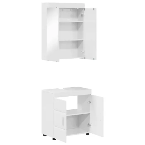  Fürdőszoba bútor szett ajtóval TULUM Magas Fényű Fehér Faanyag