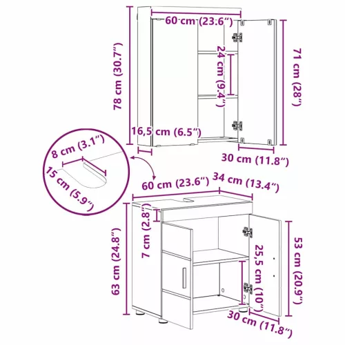  Fürdőszoba bútor szett fiókkal polcokkal TULUM Öreg fa Faanyag