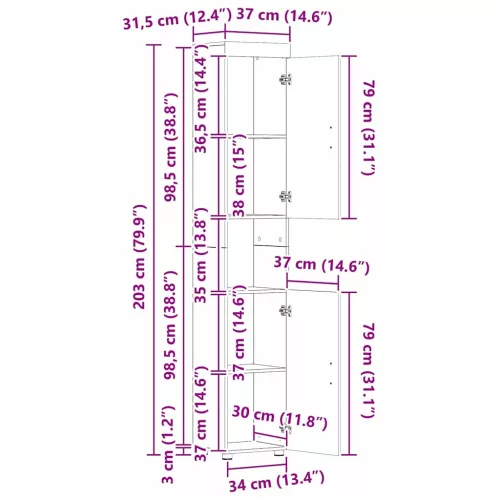  Fürdőszoba bútor szett polcokkal TULUM Szürke Sonoma Faanyag