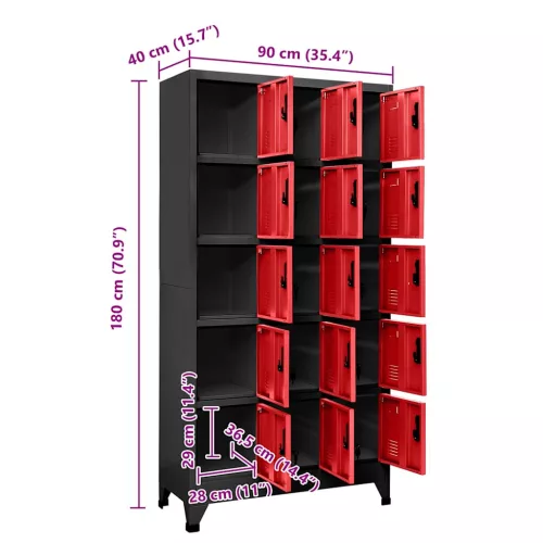  antracitszürke-piros acél zárható szekrény 90 x 40 x 180 cm