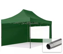   Professional összecsukható sátrak PREMIUM 350g/m2 ponyvával, acélszerkezettel, 2 oldalfallal, panoráma ablakkal - 3x4,5m zöld
