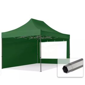   TP 3x4,5m összecsukható 750N acél vázas pavilon, 2 db oldalfallal - zöld