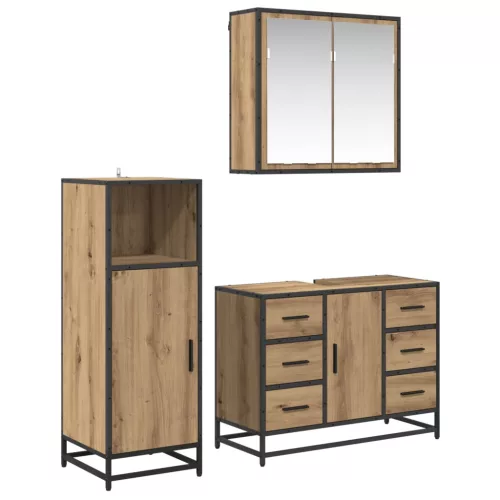  Fürdőszoba bútor szett fiókkal 3 pcs Artisan tölgy Faanyag