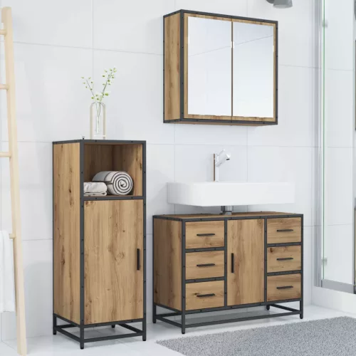  Fürdőszoba bútor szett fiókkal 3 pcs Artisan tölgy Faanyag