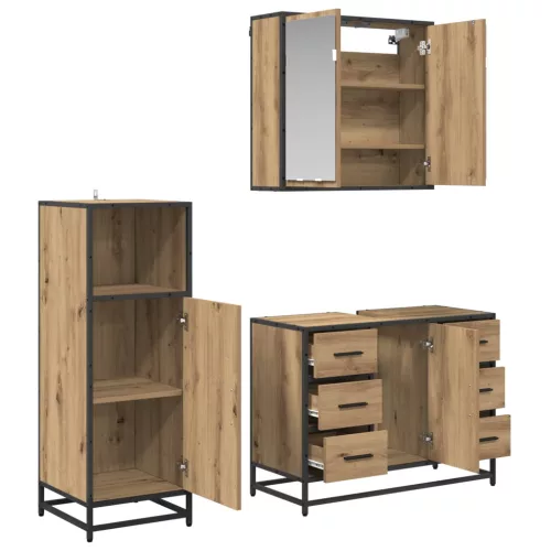  Fürdőszoba bútor szett fiókkal 3 pcs Artisan tölgy Faanyag