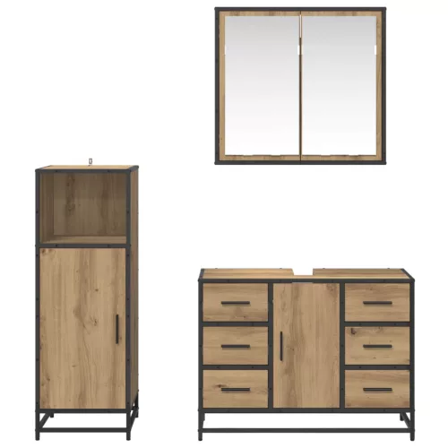  Fürdőszoba bútor szett fiókkal 3 pcs Artisan tölgy Faanyag