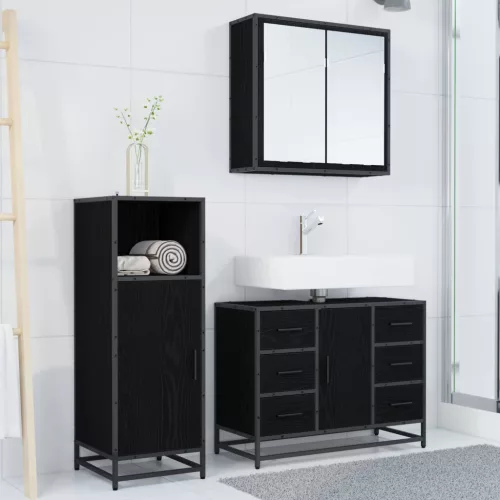  Fürdőszoba bútor szett fiókkal 3 pcs Fekete tölgy Faanyag