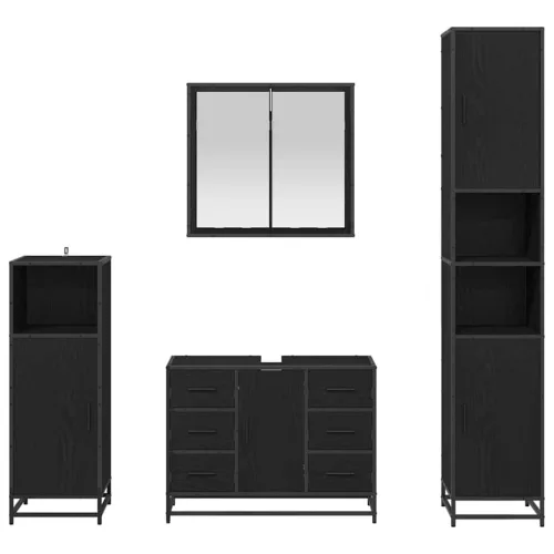  Fürdőszoba bútor szett fiókkal 4 pcs Fekete tölgy Faanyag