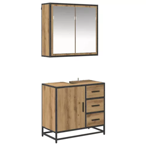  Fürdőszoba bútor szett fiókkal 2 pcs Artisan tölgy Faanyag