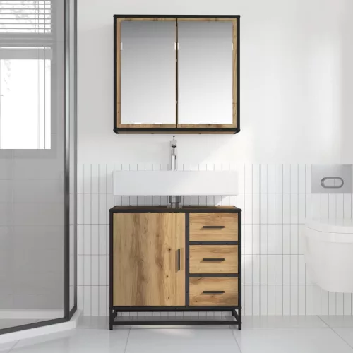  Fürdőszoba bútor szett fiókkal 2 pcs Artisan tölgy Faanyag