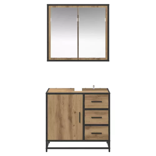  Fürdőszoba bútor szett fiókkal 2 pcs Artisan tölgy Faanyag