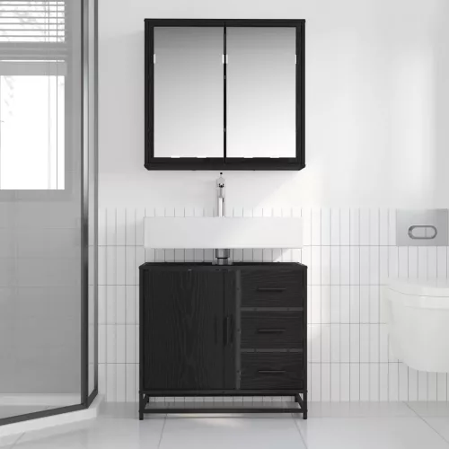  Fürdőszoba bútor szett fiókkal 2 pcs Musta tammi Faanyag