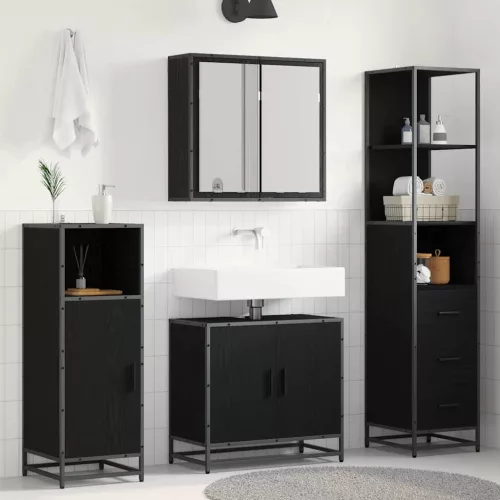  Fürdőszoba bútor szett fiókkal 3 pcs Fekete tölgy Faanyag