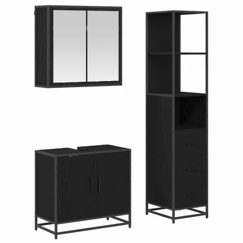  Fürdőszoba bútor szett fiókkal 3 pcs Fekete tölgy Faanyag