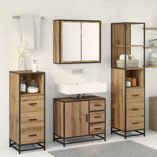  Fürdőszoba bútor szett fiókkal 4 pcs Artisan tölgy Faanyag