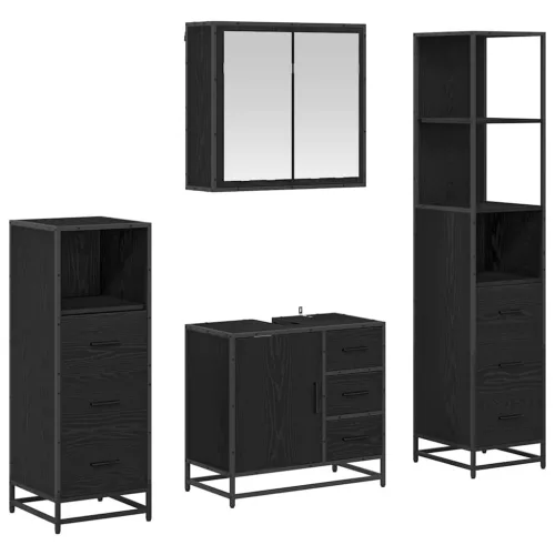  Fürdőszoba bútor szett fiókkal 4 pcs Fekete tölgy Faanyag