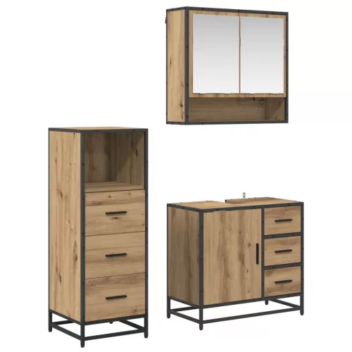  Fürdőszoba bútor szett fiókkal 3 pcs Artisan tölgy Faanyag