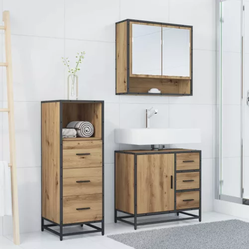  Fürdőszoba bútor szett fiókkal 3 pcs Artisan tölgy Faanyag