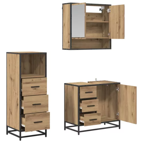  Fürdőszoba bútor szett fiókkal 3 pcs Artisan tölgy Faanyag