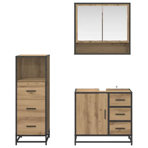  Fürdőszoba bútor szett fiókkal 3 pcs Artisan tölgy Faanyag