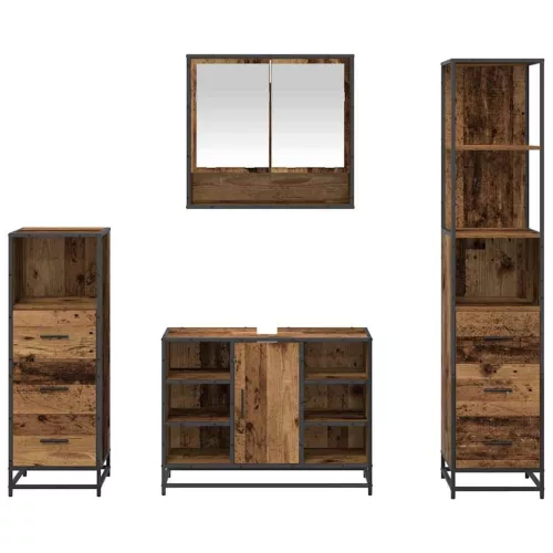  Fürdőszoba bútor szett fiókkal polcokkal 4 pcs Öreg fa Faanyag