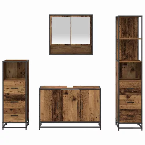  Fürdőszoba bútor szett fiókkal polcokkal 4 pcs Öreg fa Faanyag