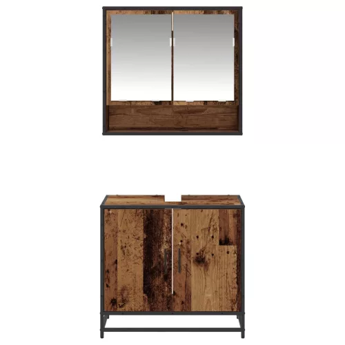  Fürdőszoba bútor szett polcokkal ajtóval 2 pcs Öreg fa Faanyag