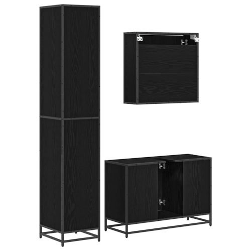  Fürdőszoba bútor szett polcokkal 3 pcs Fekete tölgy Faanyag