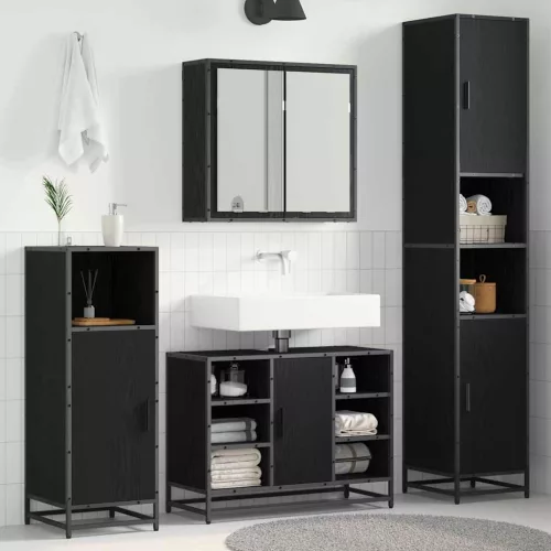  Fürdőszoba bútor szett polcokkal 4 pcs Fekete tölgy Faanyag
