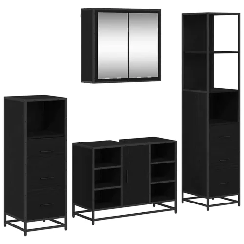  Fürdőszoba bútor szett fiókkal 4 pcs Fekete tölgy Faanyag