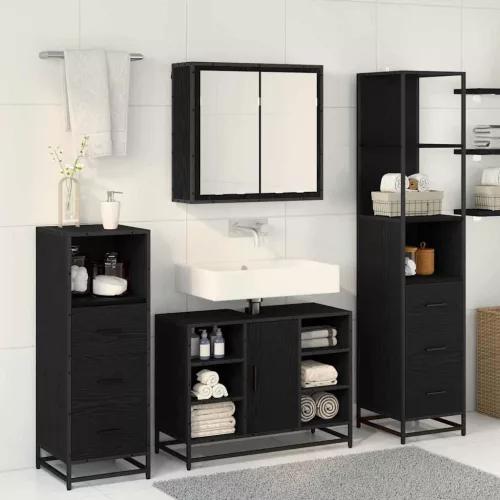  Fürdőszoba bútor szett fiókkal 4 pcs Fekete tölgy Faanyag