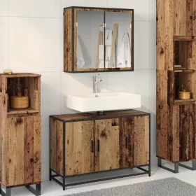    Fürdőszoba bútor szett polcokkal ajtóval 2 pcs Öreg fa Faanyag