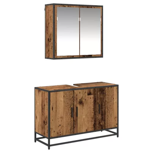  Fürdőszoba bútor szett polcokkal ajtóval 2 pcs Öreg fa Faanyag