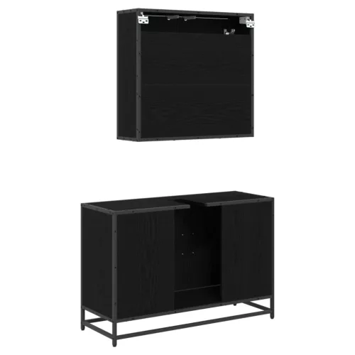  Fürdőszoba bútor szett polcokkal 2 pcs Fekete tölgy Faanyag