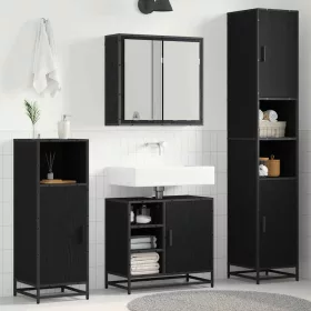    Fürdőszoba bútor szett polcokkal 3 pcs Fekete tölgy Faanyag