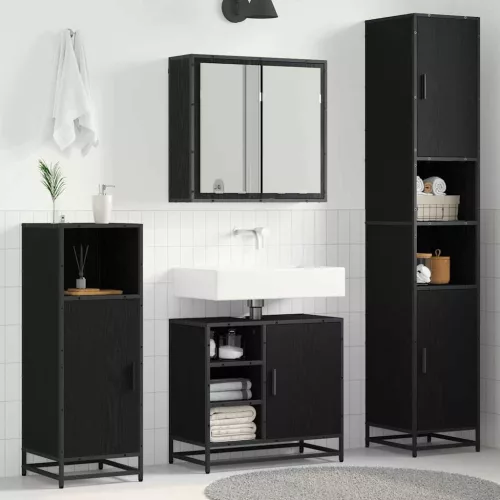  Fürdőszoba bútor szett polcokkal 3 pcs Fekete tölgy Faanyag