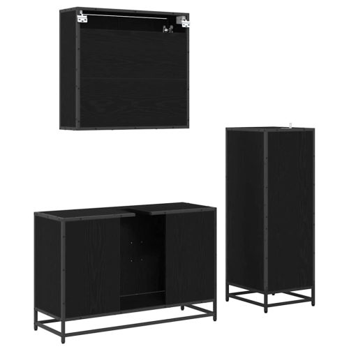  Fürdőszoba bútor szett polcokkal 3 pcs Fekete tölgy Faanyag