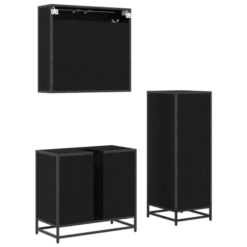  Fürdőszoba bútor szett fiókkal 3 pcs Fekete tölgy Faanyag