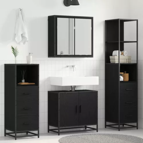  Fürdőszoba bútor szett fiókkal 4 pcs Fekete tölgy Faanyag