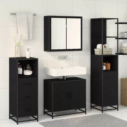  Fürdőszoba bútor szett fiókkal 4 pcs Fekete tölgy Faanyag