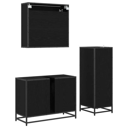  Fürdőszoba bútor szett fiókkal 3 pcs Fekete tölgy Faanyag