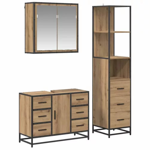  Fürdőszoba bútor szett fiókkal 3 pcs Artisan tölgy Faanyag